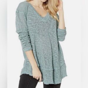 We The Free Textured Gray Knit Top Ocean Air Hacci blue green Women’s Size XS
